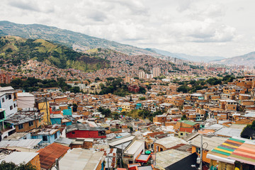 Houses on the hills of Comuna 13 in Medellin, Columbia