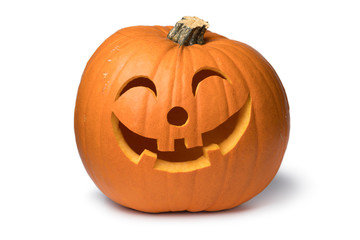 Orange kind smiling Halloween pumpkin - obrazy, fototapety, plakaty