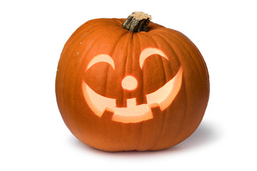 Orange kind smiling illuminated Halloween pumpkin
