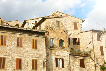 Detail of typical old medieval buildings in Italy.