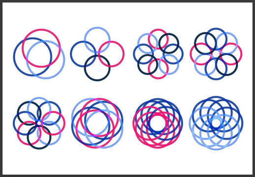 Pink and Blue Geometric Icon Set with Interlocking Circles