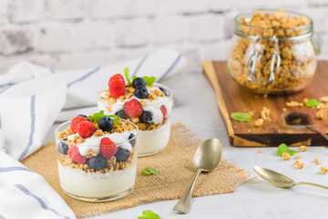 Granona with red fruits homemade yogurt