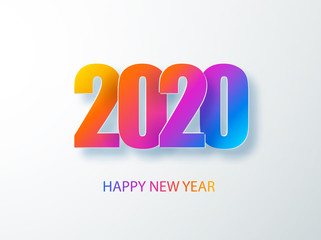 Happy 2020 new year colour banner in paper style. 2020 modern text vector design for your seasonal holidays flyers, greetings and invitations, christmas themed congratulations and cards. Vector