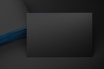 Single large empty blank standing business card with a stack of cards. 3d illustration.