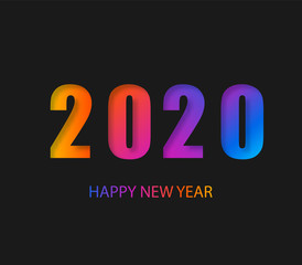2020 Happy New Year Dark Background with colorful gradient composition. Creative trendy holiday illustration. 2020 Modern Design.