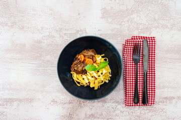 Home made Beef Bourguignon with Tagliatelle