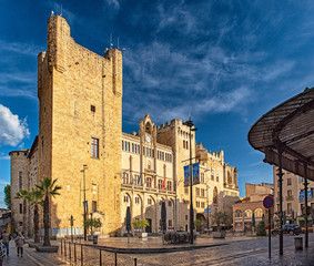 Historic old town of Narbonne with the Town Hall 