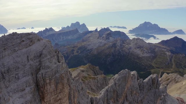 Aerial 4K UHD Mountain View in Dolomites Lagazuoi Mountain Peaks.Italy Dolomites 4k Footage Drone Shot in UHD 4K