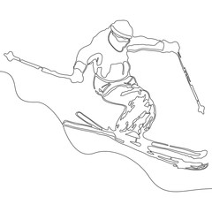 Continuous one line drawing Skiing man concept