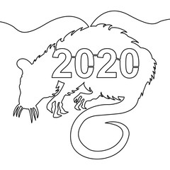 One line drawing Year of the Rat 2020 concept