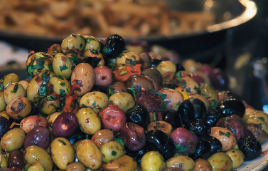Spiced Olives in Gran Bazaar in Marakesh, Morocco
