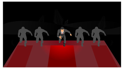 illustration of running pose character template. like competition in the business world. running competition to find the finish line, with a natural background. a picture of people running a startup