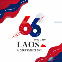 Anniversary Logo of Laos Independence, 66th Laos independence day, happy independence day Laos text in English : Laos 1953-2019