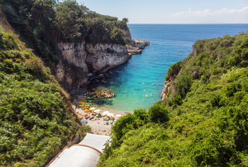 Drone View in Sorrento with Regina Giovanna beach on Amalfi Coast. Italy