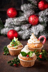 Christmas festive cupcake with different decorations