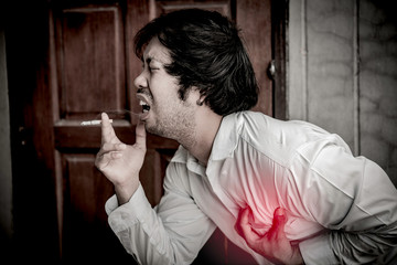 Asian Stress man smoking,Thailand people,No tobacco day concept,DIe from smoke smoking cigarette