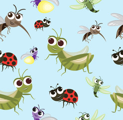 Vector Seamless pattern Insects cartoon Character design Cute style concept.