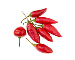 Red hot peppers isolated on white background