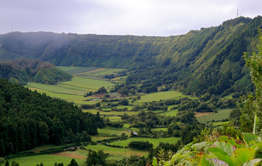 Aerial panoramic view of the São Miguel island, Azores, Portugal