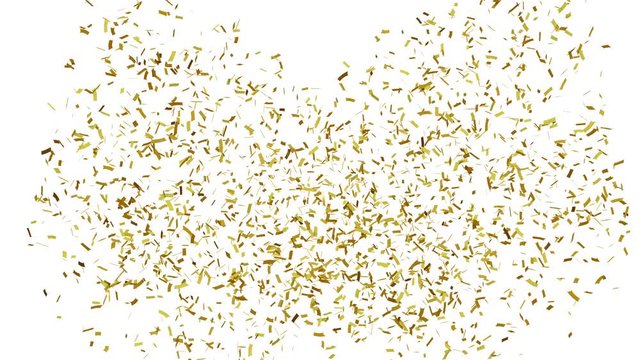 Gold confetti isolated on white background, alpha matte.