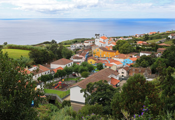 Fototapeta na wymiar View of Feteiras, small town on São Miguel Island, Azores, Portugal from viewpoint Do Pico.