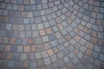 Top view of brick paving stones on a sidewalk background texture