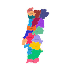 Vector illustration of colorful Portugal administrative map.