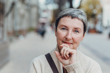 Smiling old woman portrait. anti aging concept. Portrait of a beautiful senior woman