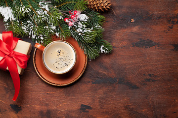 Christmas card with coffee and fir tree