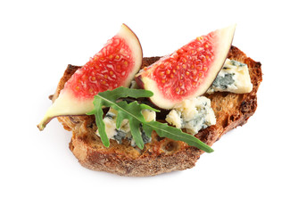 Bruschetta with cheese and figs isolated on white