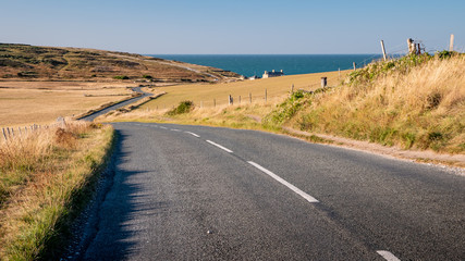 The Road to Birling Gap, South Downs, England. The winding road leading down to Birling Gap where the South Downs meet the English Channel.