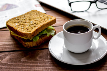 concept of lunch in officeat work top view