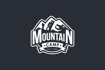 Mountain camp vector monochrome logo template