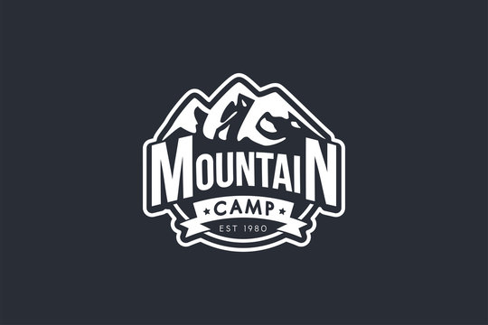 Mountain camp vector monochrome logo template