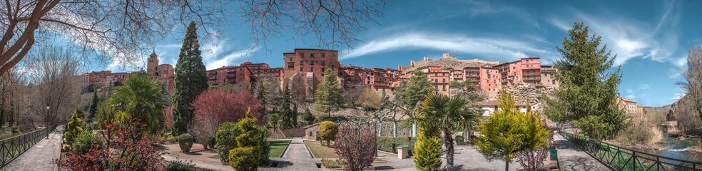 Fototapeta na wymiar Panorama of the most fabulous ancient city in Spain - Albarracin, with its wonderful garden, Apr.2019