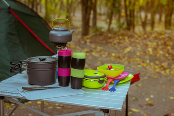 camping, сamping cookware set outdoors