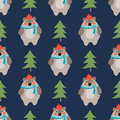 Seamless pattern with christmas bears