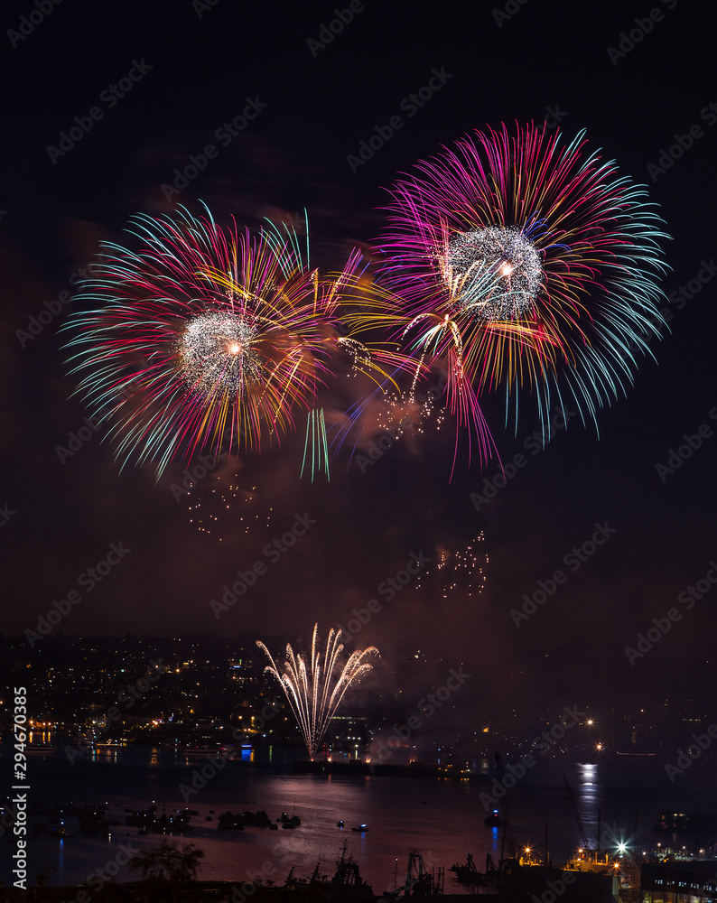 Wall mural colorful fireworks to celebrate the special occasions like new year or independence day