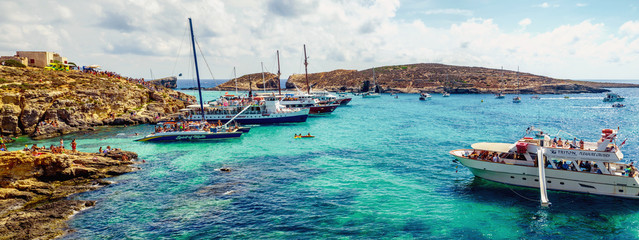 Holidays at Blue lagoon on island Comino, Malta