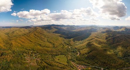 Naklejka premium golden autumn on the forested mountains of the Western Caucasus (South of Russia), autumn day - panorama