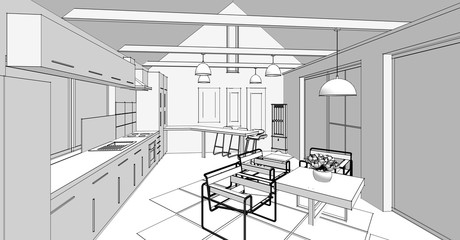  modern kitchen interior 3d illustration