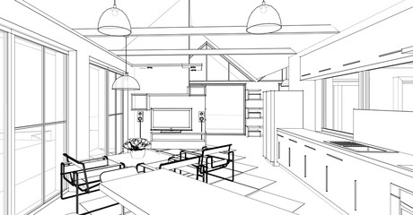  modern kitchen interior 3d illustration