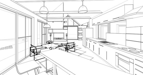  modern kitchen interior 3d illustration
