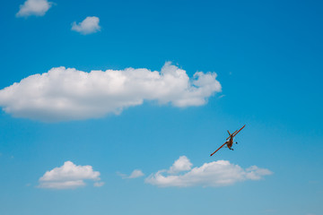 The plane makes a maneuver. Airplane in the sky - Passenger Airliner / aircraft
