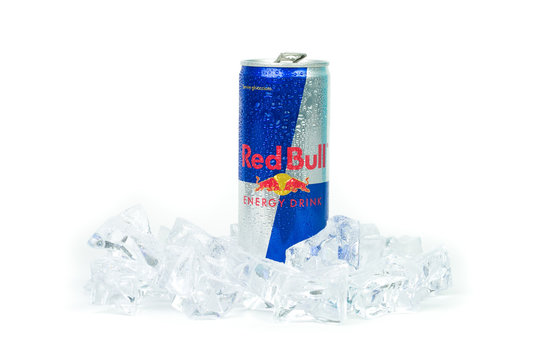 TRIESTE, ITALY-MAY 29, 2016: Aluminium can of Red Bull Energy   on white  Bull is the most popular energy  drink in the world, with 5,226 billion cans sold in 2012. Stock