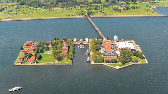 Aerial view of Ellis Island, NYC.