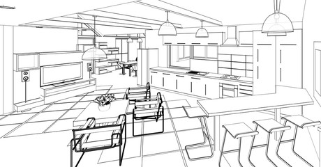  modern kitchen interior 3d illustration