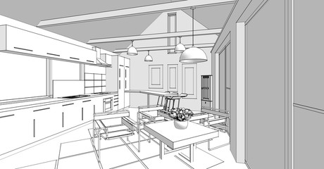  modern kitchen interior 3d illustration