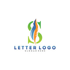Fototapeta na wymiar Initial letter S logo with Feather modern minimalist Luxury.