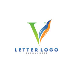 Initial letter V logo with Feather modern minimalist Luxury.
